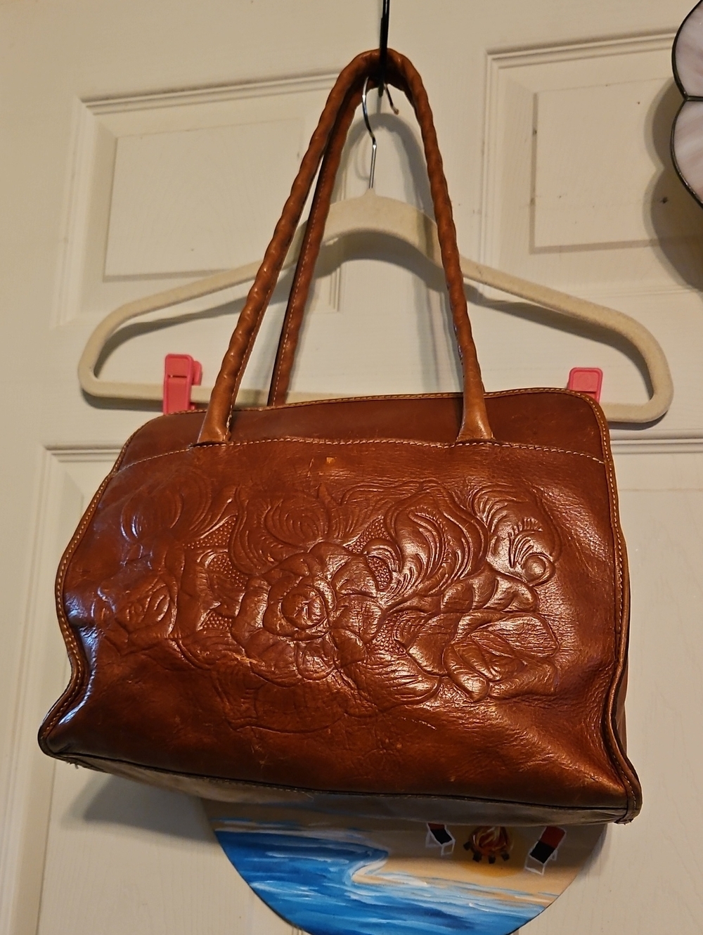 Patricia Nash Brown Embossed Floral Leather Shoulder Bag